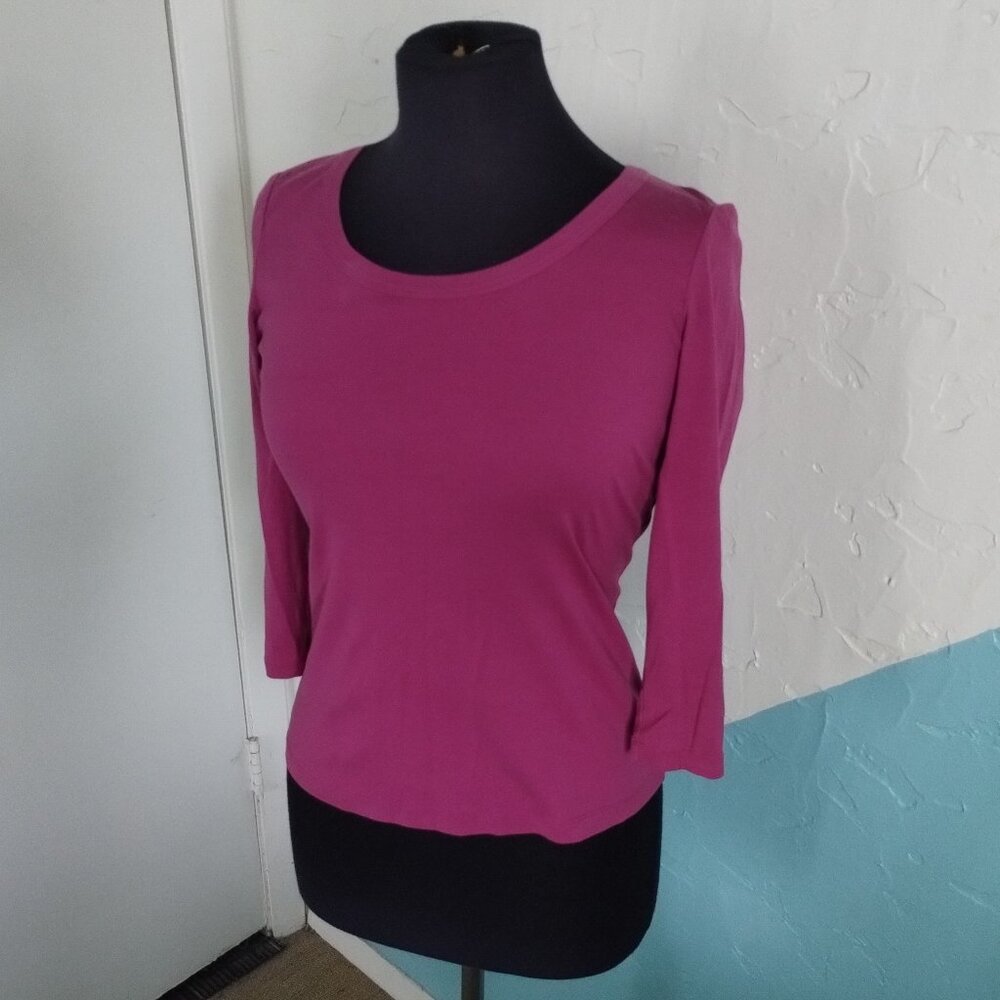 Lafayette 148 New York Magenta 3/4 Sleeve Top - Picture 6 of 10